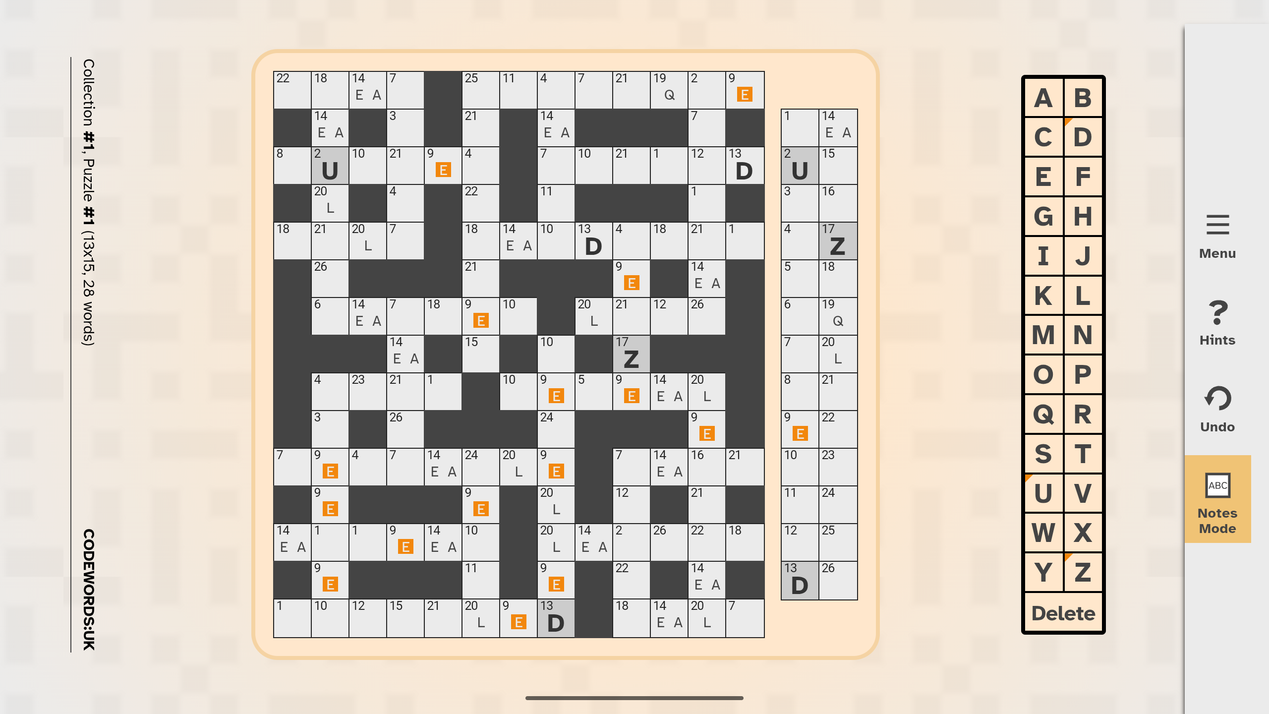 An unfinished puzzle with notes in it